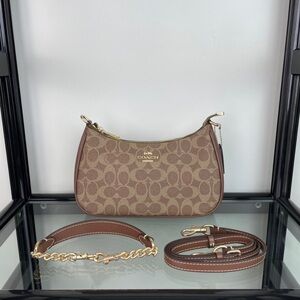 Coach Tan and Brown Signature Shoulder Bag